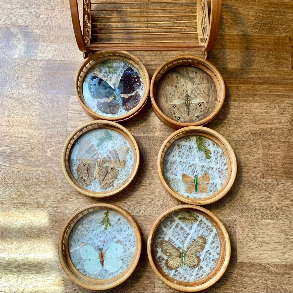 VINTAGE boho butterfly coaster set